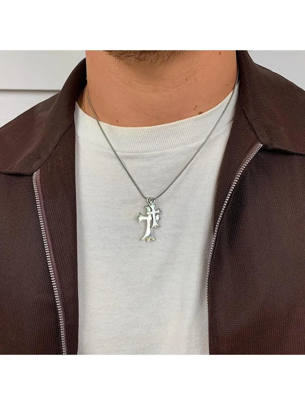 Vintage y2k style Double Gothic Cross pendant Stainless Steel Silver necklace